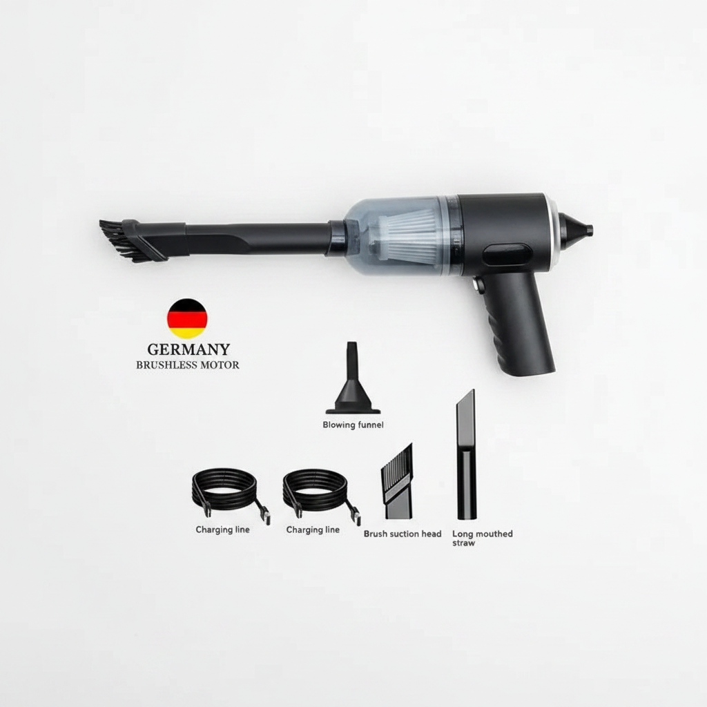 Vacuum with attachments flat lay